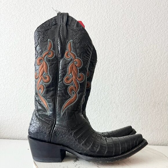 Rod Patrick Womens Cowboy Boots 6A Black Caiman Western Cowgirl Tall Pointed Toe - Picture 2 of 12